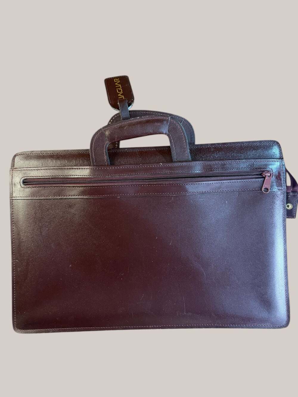 Jaguar Leather Portfolio Briefcase Document Bag Burgundy Gold Hardware